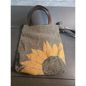 Women's Mona B Olive Green Canvas Tote Bag with Sunflower, One Size